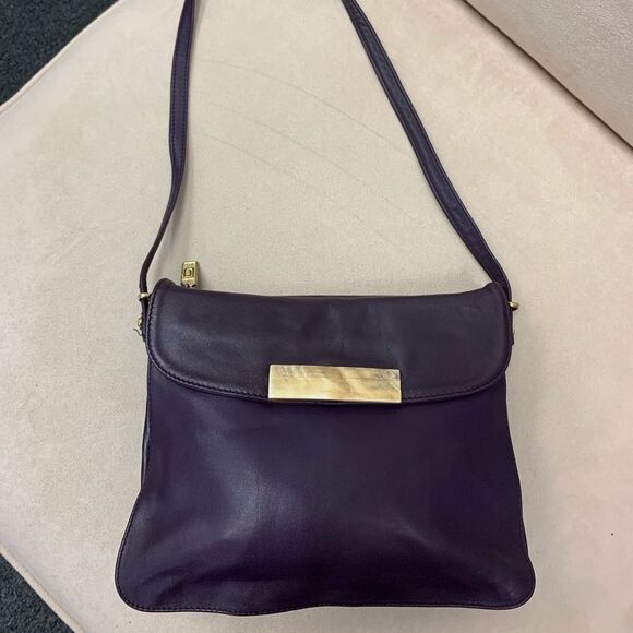 Vintage Jacques Bloumels Purple Leather Bag - Picture 1 of 5